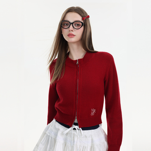 Mardi简约轻奢刺绣休闲针织开衫25秋季新款小众设计软糯圆领毛衣