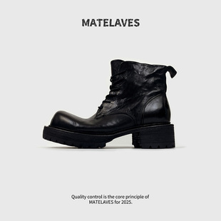 马丁靴男款 靴 黑色复古高级感真皮厚底增高水洗马皮男靴子大头工装