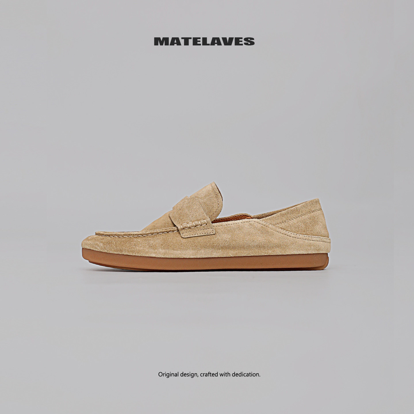 MATELAVES 老钱风反绒皮乐福鞋男一脚蹬高级感小众踩跟懒人豆豆鞋