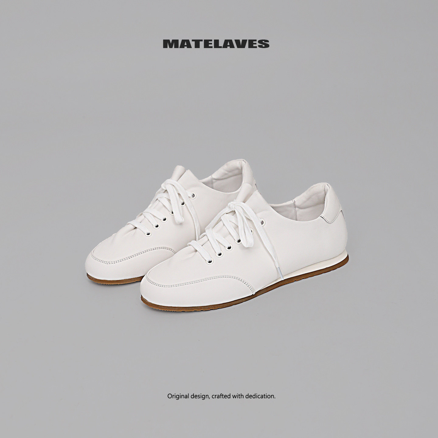MATELAVES 极简老钱风白色德训鞋男高级感小众设计系带平底休闲鞋