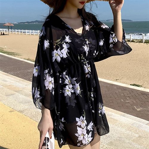 2025新c款游泳衣女士两件式三件套宽松夏季防晒遮肚显瘦保守海边