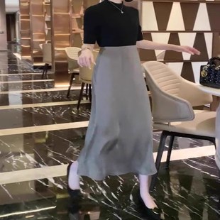 灰色高级感醋酸缎面半n身裙女夏季 2025半裙高腰显瘦百搭a字裙 新款
