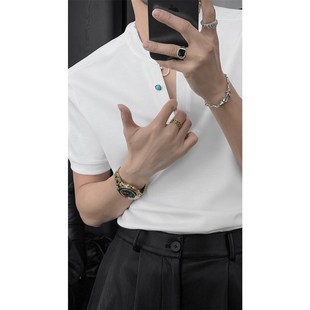 百搭T恤打底衫 龙叨叨春夏c新款 潮流纯色高级感简约V领正肩短袖