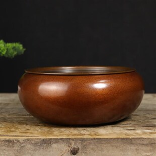 铜功夫茶盘茶渣缸茶托日式复古茶洗带盖功夫茶道配件过滤家用礼品