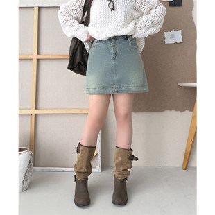 韩版 CV大码 新款 春季 设计感牛仔半身裙百搭Q显瘦a字短裙女胖m 女装