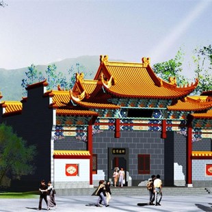 祠堂设计 祖堂宗祠仿古建筑门楼马头墙古建筑斗拱彩绘公祠效果图