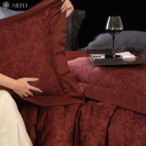 大红色床单四件套全棉被套罩轻奢高级感印T花结婚床上用品