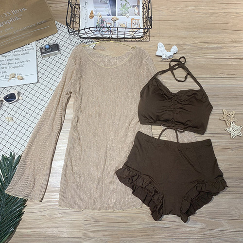 泳衣女夏保守分体2021新款x防晒罩衫遮肚显瘦三件套韩国温泉游泳