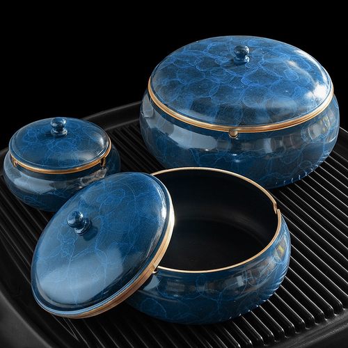 黄铜烟灰缸带盖办公室家用个性客厅潮流欧式烟P缸高档创意摆件大