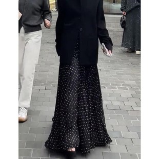 减m龄高腰百搭显瘦设计感超好看黑色波点半身裙女 法式 渠道货 新款