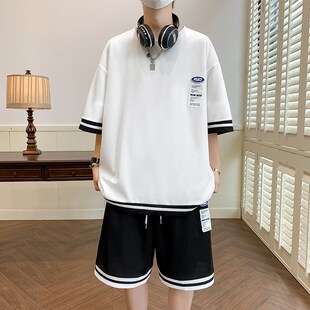 套装 青少年夏季 短裤 15岁初中C学生短袖 大童休闲运动上 t恤男孩12