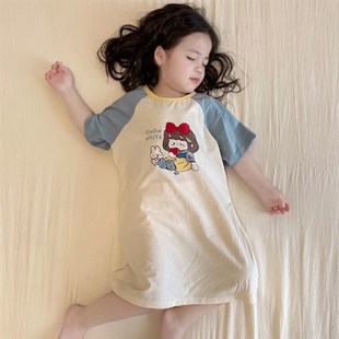 2025b女童睡衣公主风儿童夏季 纯棉可爱居家 宝宝睡裙网红女孩短袖