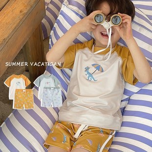 速干套 中小童宝宝短Y袖 新款 男童泳衣儿童分体可爱恐龙游泳衣泳裤