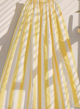 高端精致b小个子黄色条纹半身裙女2024新款时尚洋气爆款a字裙伞裙