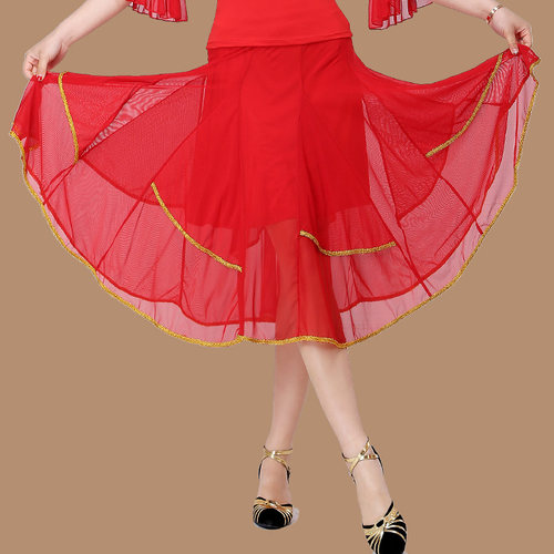 2021春夏新款广场舞裙子交谊舞裙跳舞大摆裙拉丁T舞半身裙中长裙