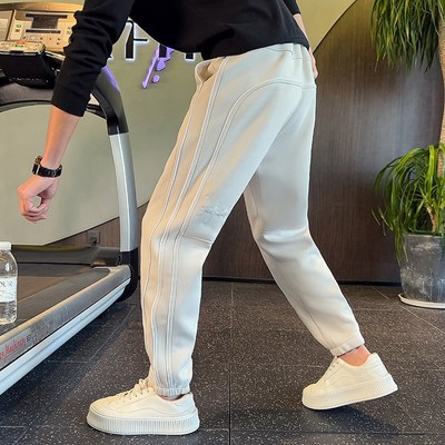 潮牌白色运动卫裤男款加厚冬款运动小脚男裤2025新款春秋休闲裤子