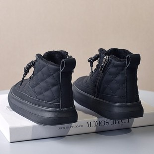 防水黑色男女童高帮二棉鞋2024冬季新款中小儿童加绒加厚大棉鞋子
