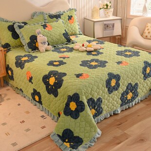 冬季加厚夹棉牛奶绒单件床盖花边床单榻榻米床铺盖防滑抗菌三件套