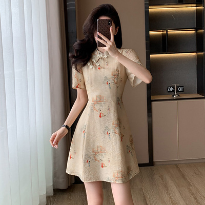 新中式旗袍连衣裙女夏季新款改良年轻款小个子收腰显瘦气质A字裙