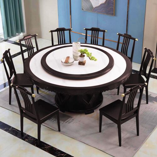 新中式实木圆餐桌高档内嵌岩板家用大圆桌12人大户型2m米圆型餐桌