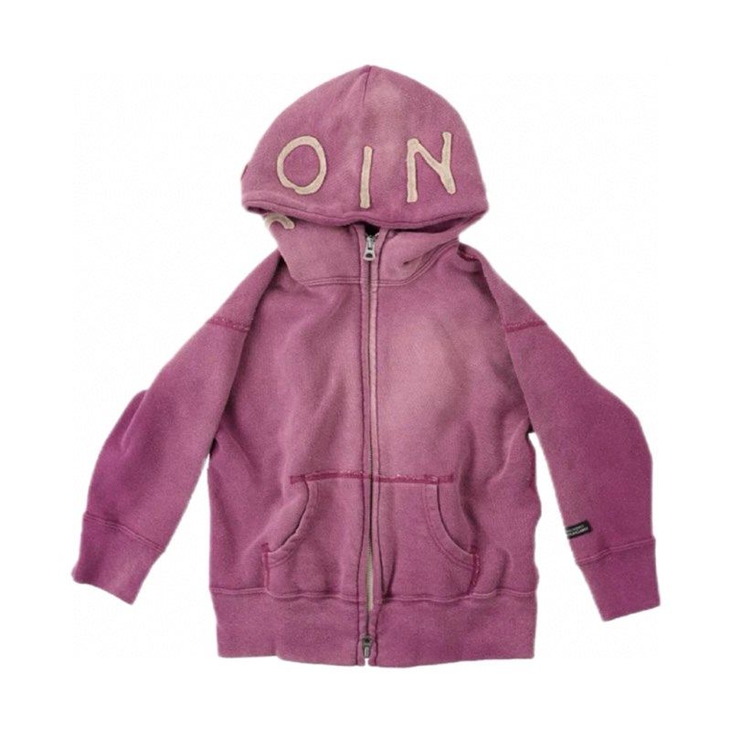 日系复古风儿童外套春秋季男女童做旧紫色纯棉连帽拉链卫衣开衫潮