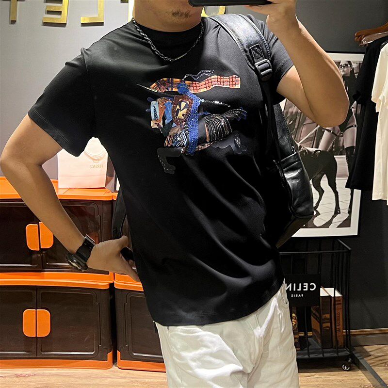 高端丝光冰丝棉打底衫圆领短袖T恤男型时尚休闲简单潮牌欧货高品