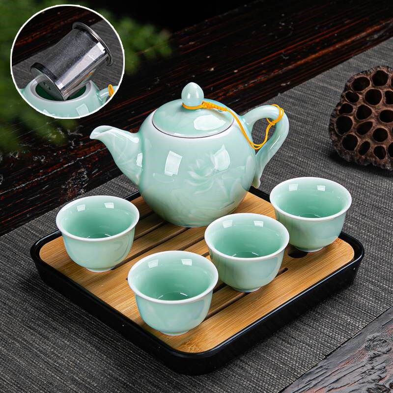 青瓷过滤茶壶带不k锈钢网胆陶瓷大号功夫茶具冲泡器家用单杯子套