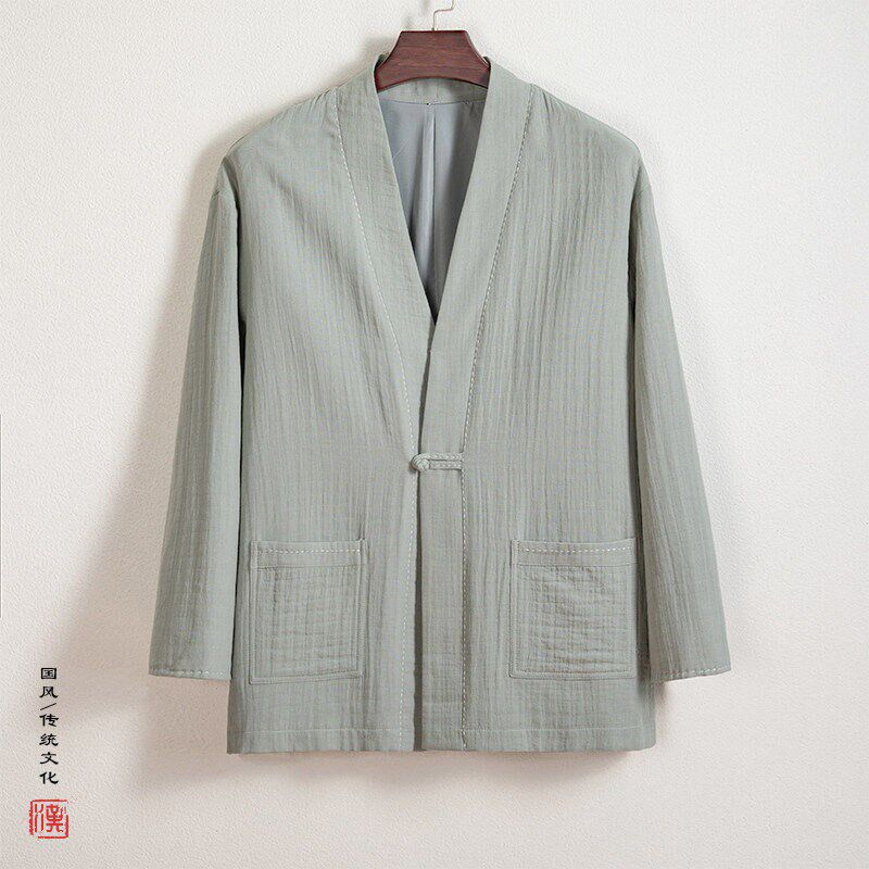 长袖汉服男古装对襟中国风道袍田园居士禅意茶服装传统文化外套春