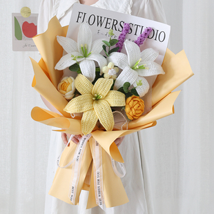 DIY手工针织毛线百合花英文包装 教师节礼物 纸钩针工具材料包套装