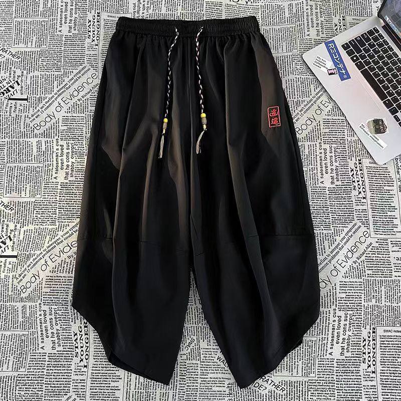 特大码300斤七分裤男夏季薄款廓形灯笼裤国风刺绣冰丝休闲沙滩裤2