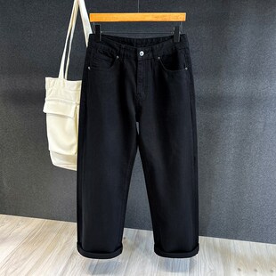 日系黑色阔腿裤子潮流高端牛仔裤男士经典百搭简约宽松直筒休闲裤