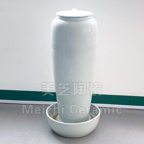 纯白色手绘水墨陶瓷m流水摆件循环水景花瓶涌泉陶罐客厅水系加湿