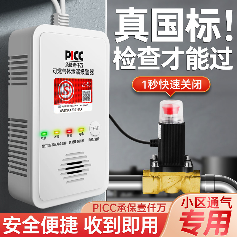 天然气燃气煤f气泄漏报警器自动切断阀家用厨房泄露漏气安全自闭