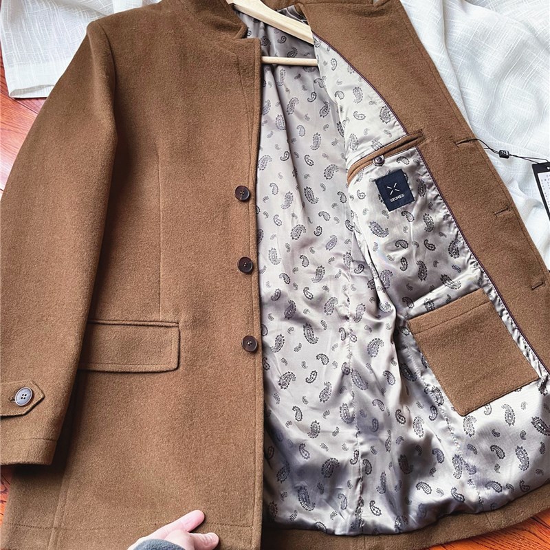 羊绒+羊毛 吊牌6000+ 高端猎装秋冬男士中长款立领可翻毛呢大衣