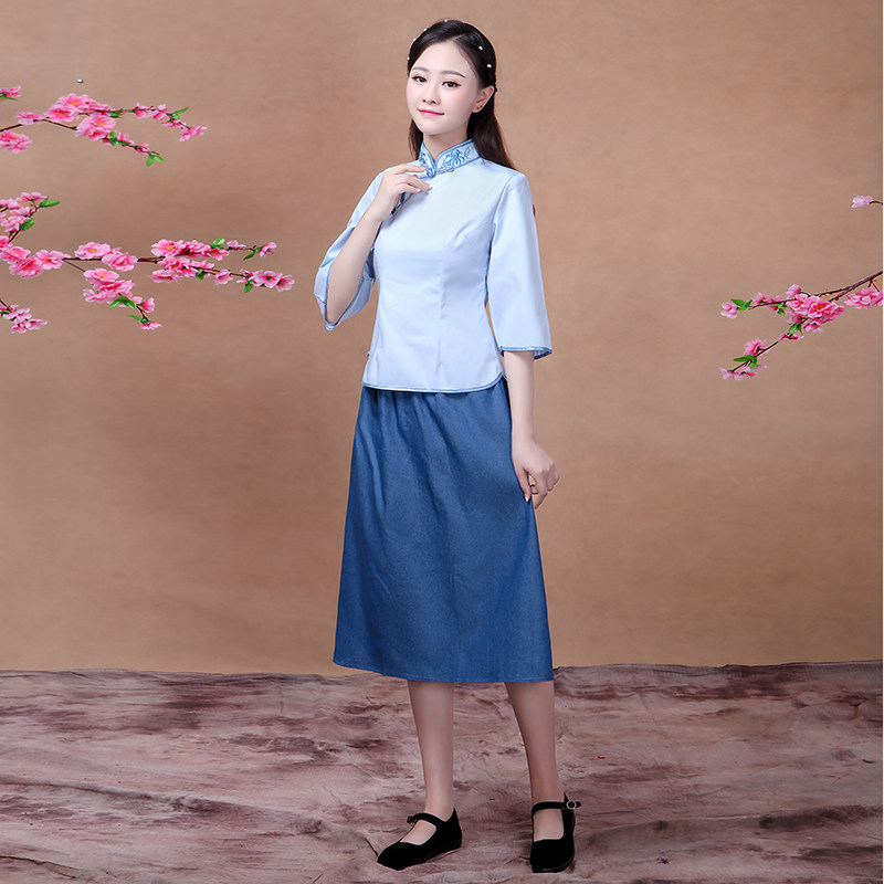 民国风女装学生装复古文艺套装五四青年装朗诵班服舞台演出服合唱