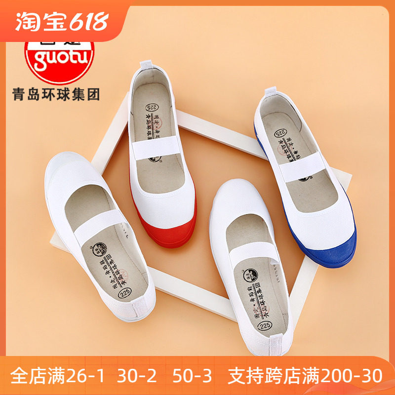 帆布鞋亲子成人儿童布鞋小白鞋演出舞蹈鞋表演广场舞鞋红头一脚蹬