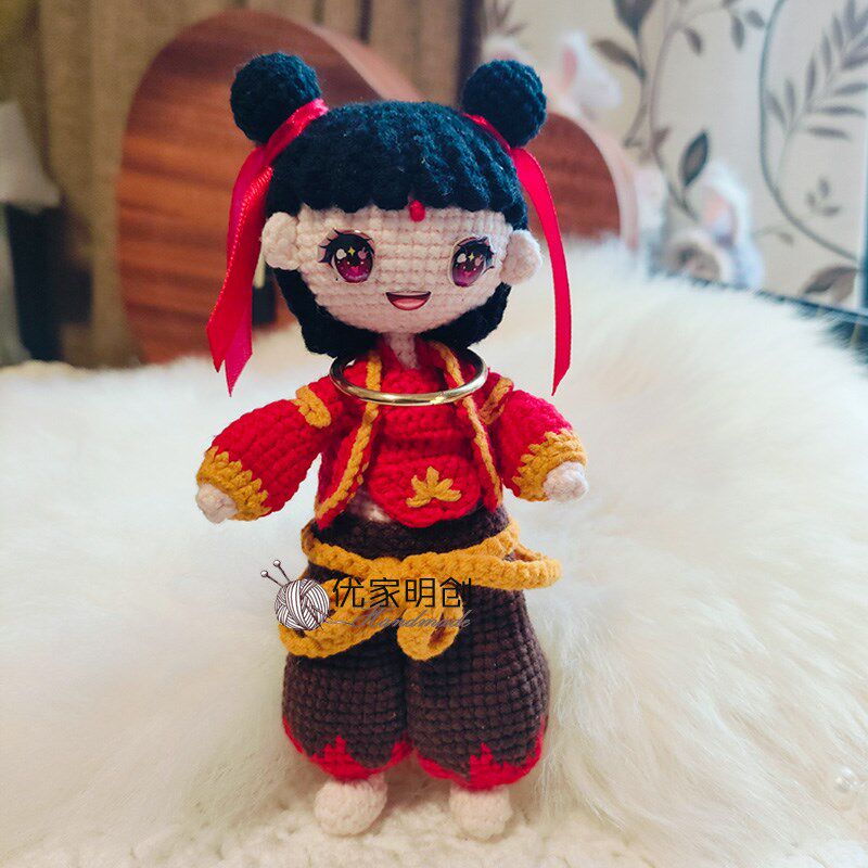 成品手工钩织国潮玩偶哪s吒动画古风娃娃diy毛线编织创意礼物摆件
