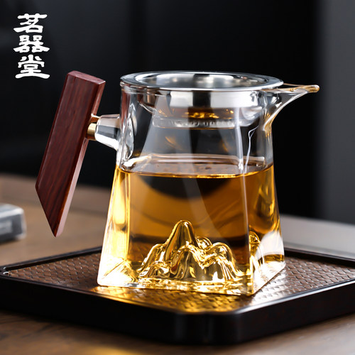 茗器堂木把玻璃观山公道杯茶漏一C体公杯带茶滤套装茶具配件分茶
