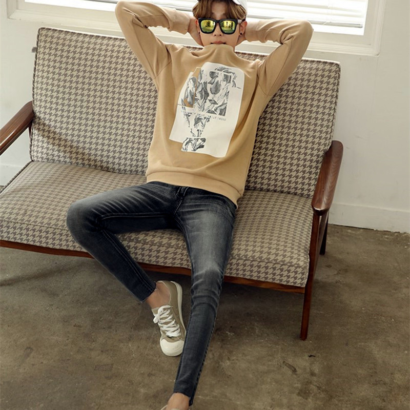 高端网红九分休闲毛边2023新款牛仔裤男裤子男韩版潮流紧身小脚裤