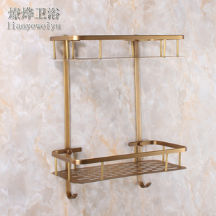 全铜仿古卫浴双层 洗澡间置物架 淋浴房镜前置物架浴室板蓝挂件