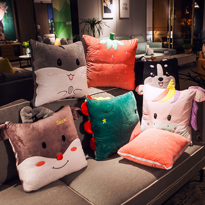 汽车抱枕被子两用车载冬季被子枕头多功能加厚Q折叠女生可爱纯棉