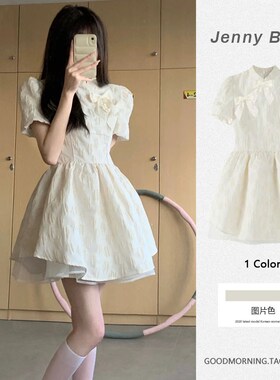 夏季新款盐甜系收腰显瘦白色连衣裙女设计感小众在逃公主蓬蓬裙子