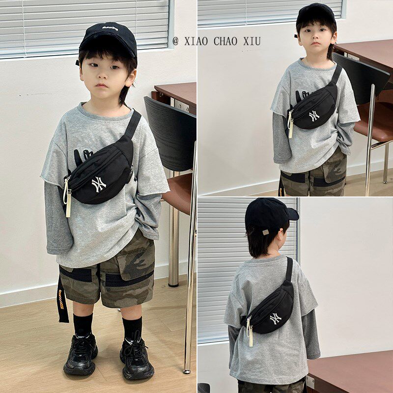 儿童字母胸包男孩时尚帆布零钱斜挎包潮酷洋气女童宝宝外出背包