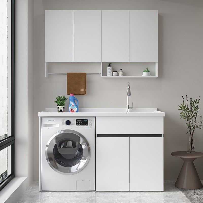 蜂窝铝洗衣机柜一体阳台洗衣柜组合洗衣池台盆伴侣带搓板切角定制