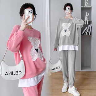 孕妇睡衣套装时尚款春秋洋气减龄宽F松休闲长袖运动装两件套外穿