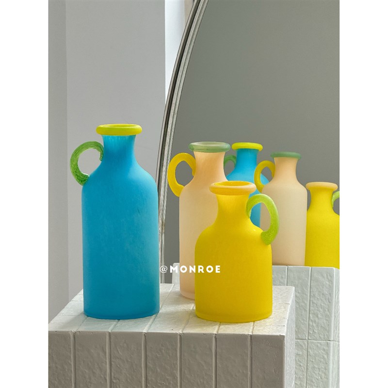 彩绘艺术花瓶 造型新颖彩色玻璃花瓶客厅桌面装饰品拍摄道具造景