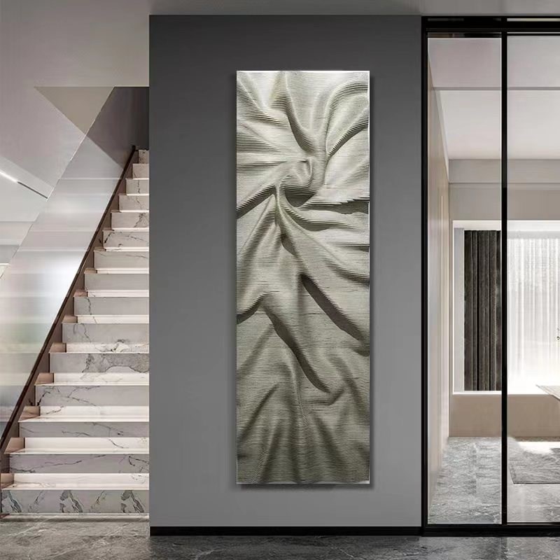 入户玄关3D立体木雕抽r象褶皱装饰画酒店样板间售楼处实物画挂画图片