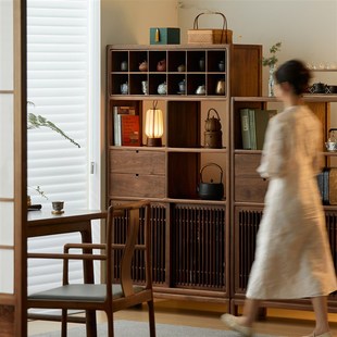 新中式黑胡桃实木多宝阁博古架茶壶茶柜书柜茶叶置物架展示柜