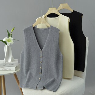 针织马甲背心女春秋外穿大码胖妹mm200斤时尚简约v领宽松毛衣坎肩