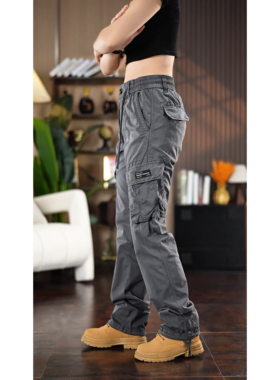 无界美式户外多口袋工装裤弹力宽松直筒休闲长裤复古工装裤男时尚
